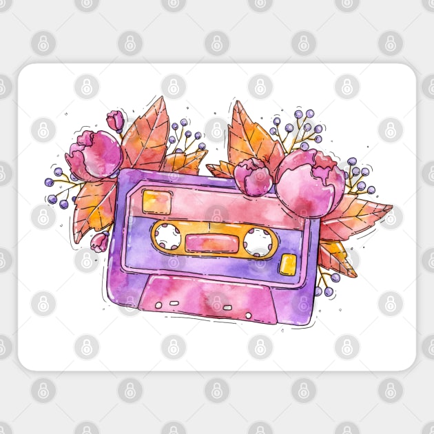 Vintage Mixtape Cassette with flowers Magnet by Tania Tania